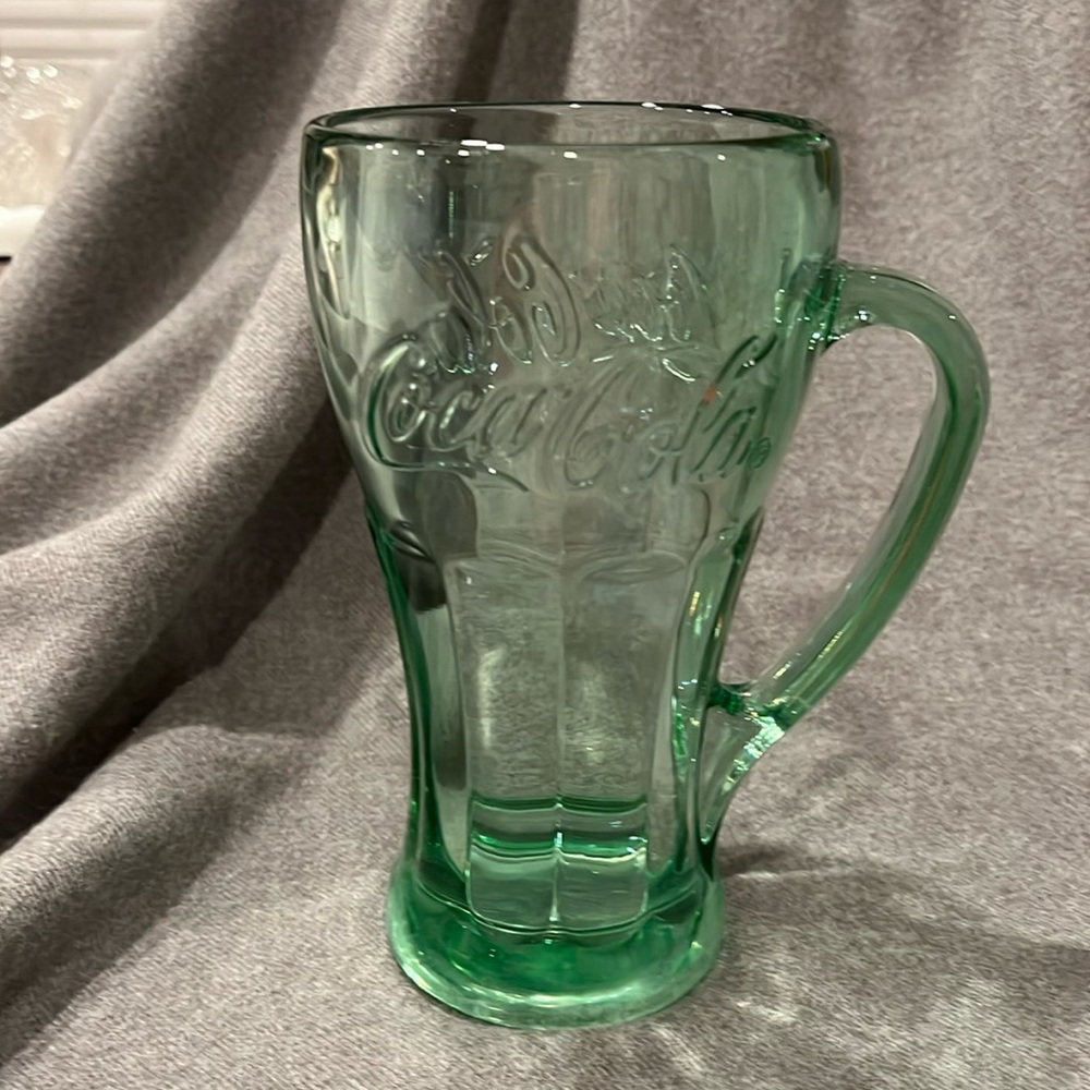 🌻3/$15 Green Coca Cola Handled Glass-16oz